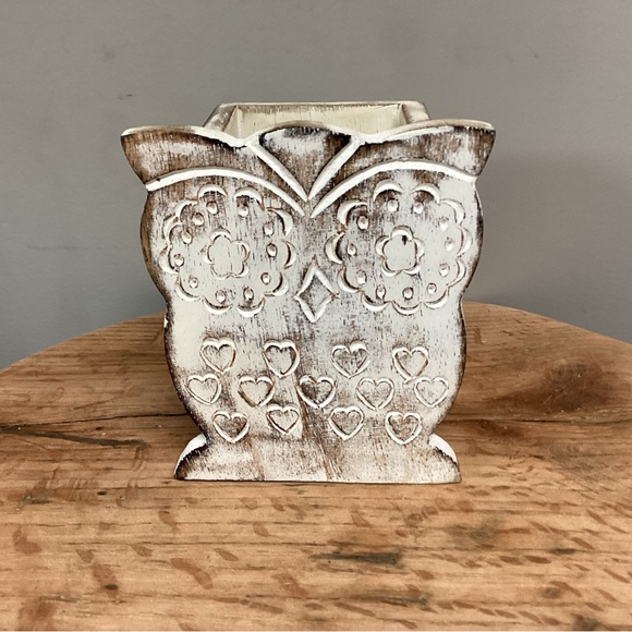Rustic Solid Wood Owl Design Pencil / Pen / Business Card Holder - Like New - Picture 1 of 12